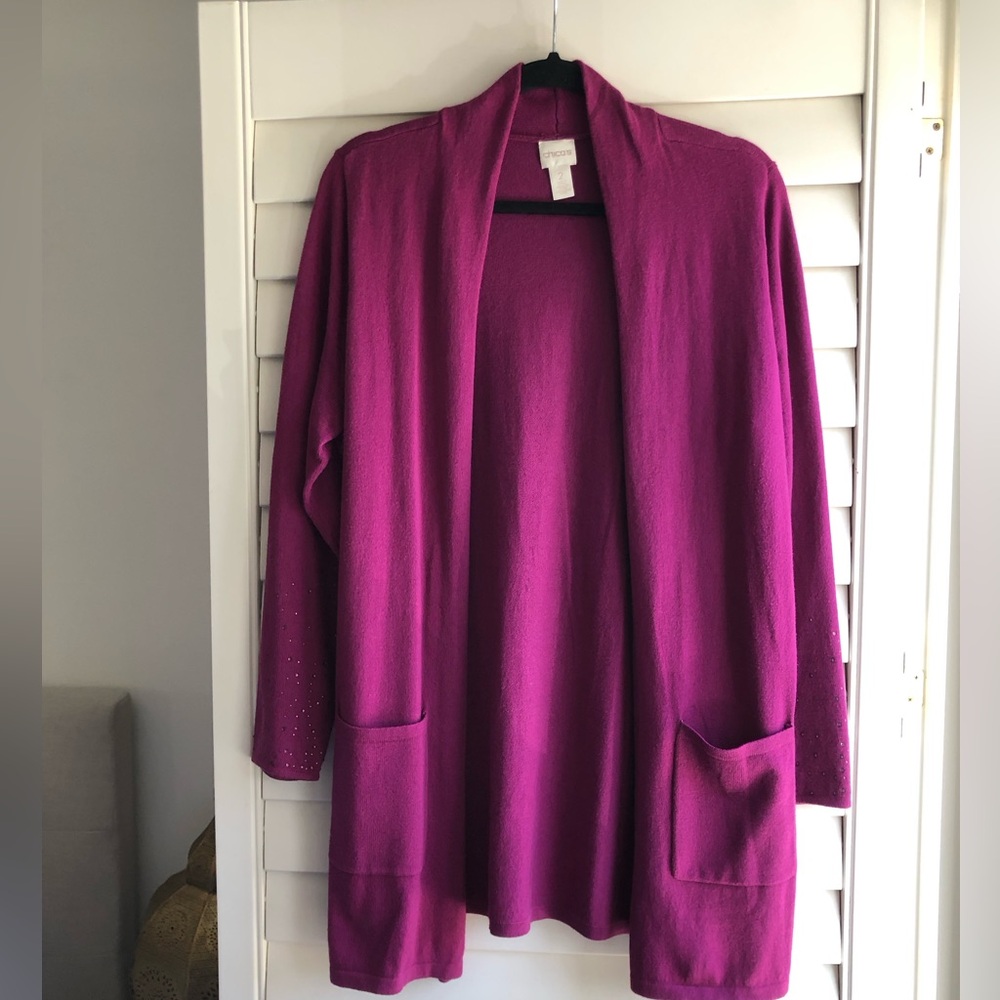 Chico's Magenta Open Front Sweater